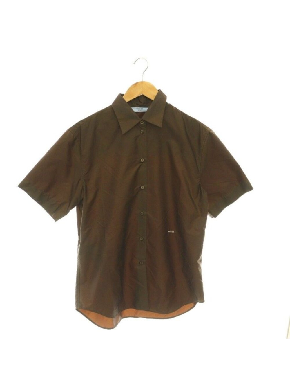 Prada Re-Nylon Logo Embroidery Shirt Short Sleeve Recycled Nylon Brown 36